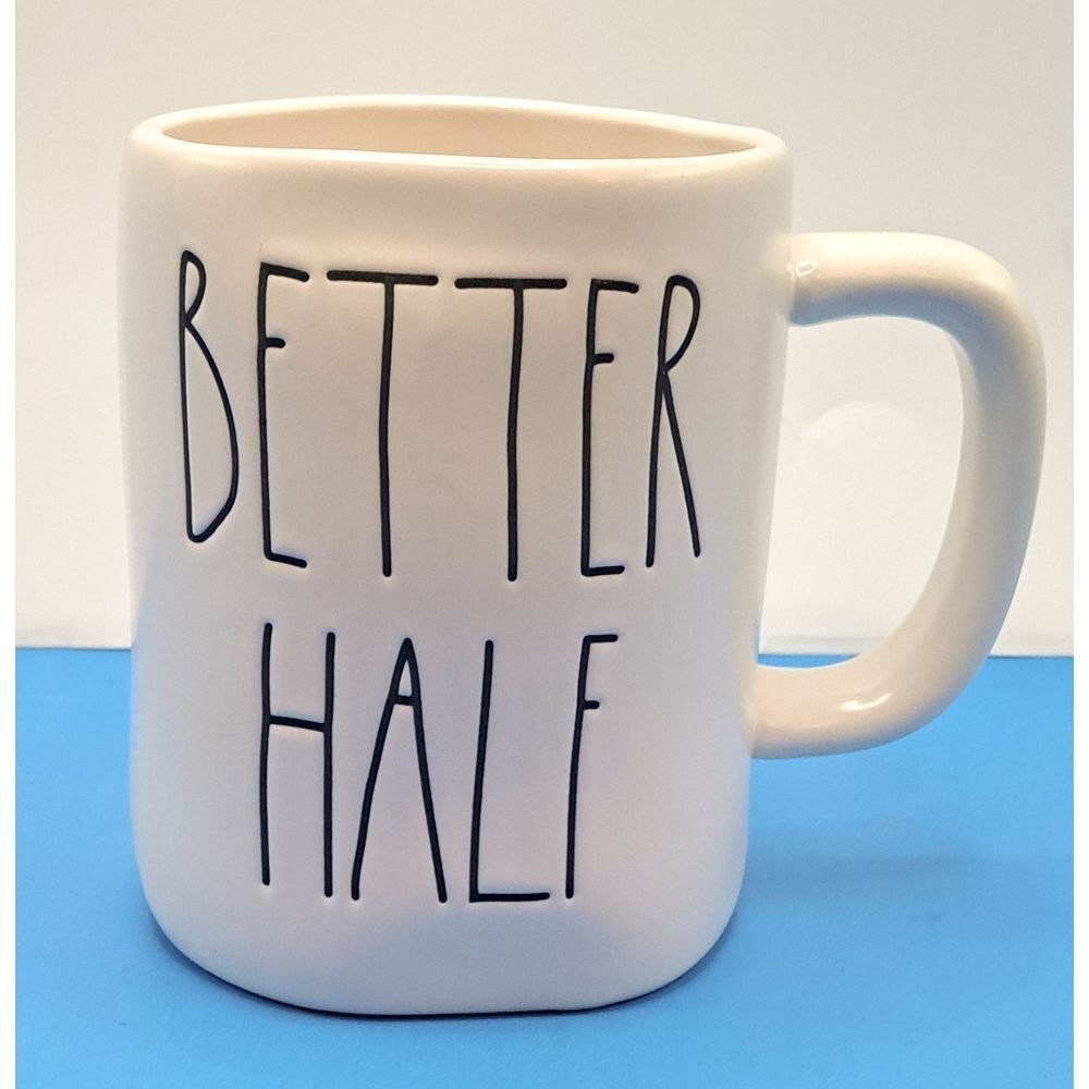 Rae Dunn BETTER HALF Ceramic Coffee Mug Modern Farmhouse Kitchen‎ Decor White